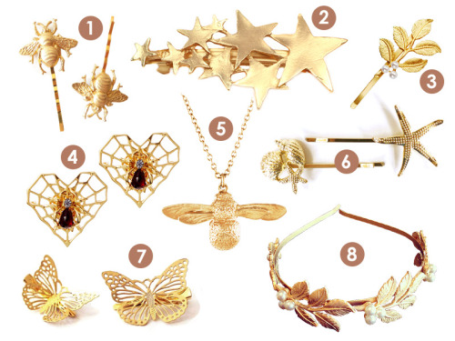 Gold jewellery and hair accessories based on nature