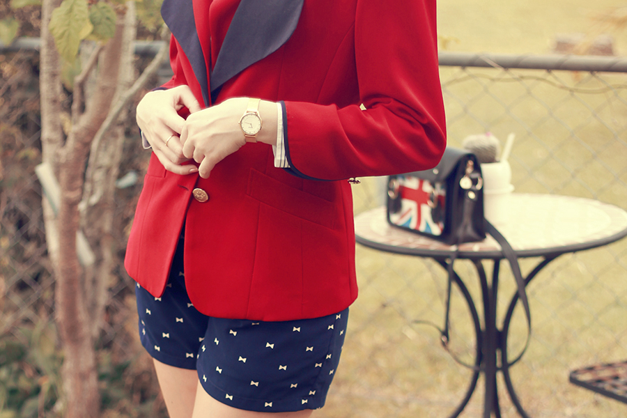 Outfit: Preppy Red Blazer and Navy Shorts