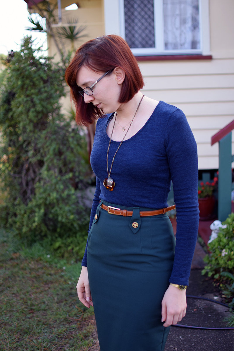 handmade green pencil skirt aldi wool top